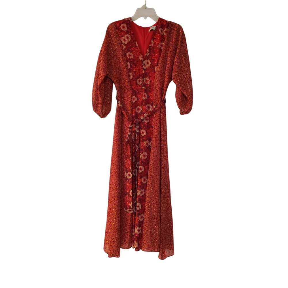 Taylor Womens Maxi Dress 4 Chiffon Red Floral Dolman Sleeve Elasticized‎ Cuffs